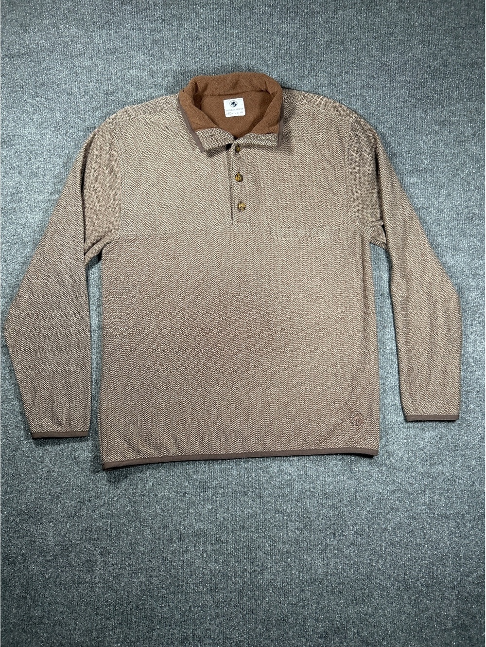 Southern Proper Brown Herringbone Pullover Sweater with Button Collar